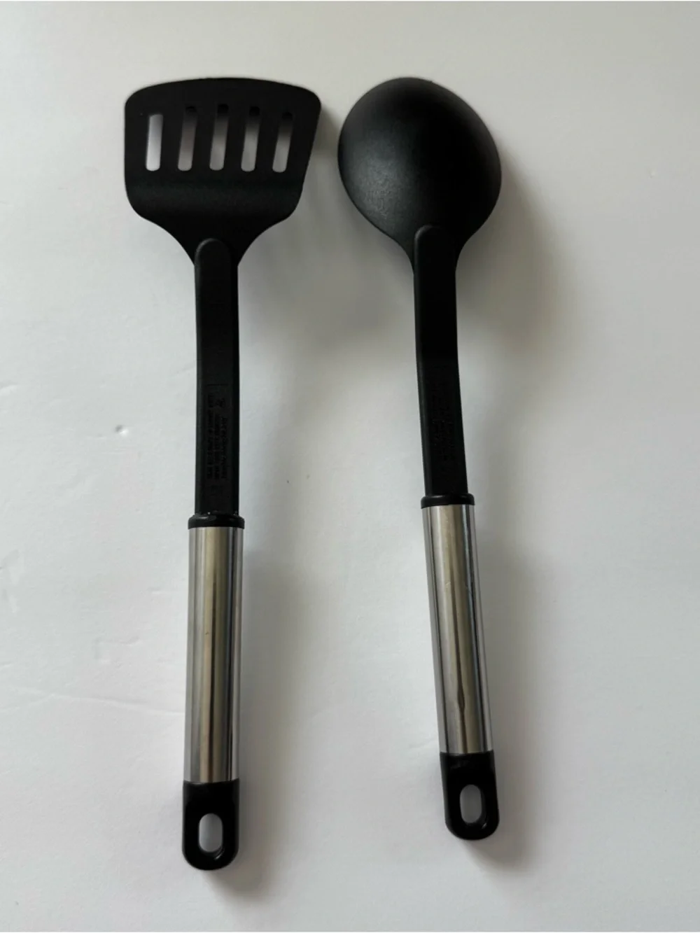 Black Nylon Slotted Turner and Spoon Set with Stainless Accents